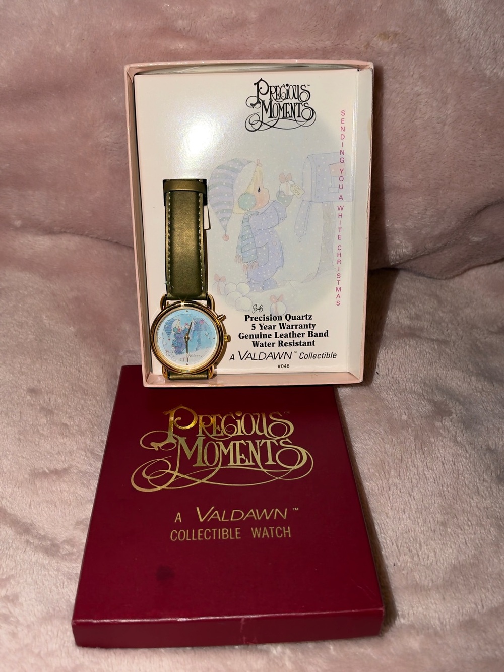 Precious Moments Women's Green Leather Strap Watch with Gold-Tone Case